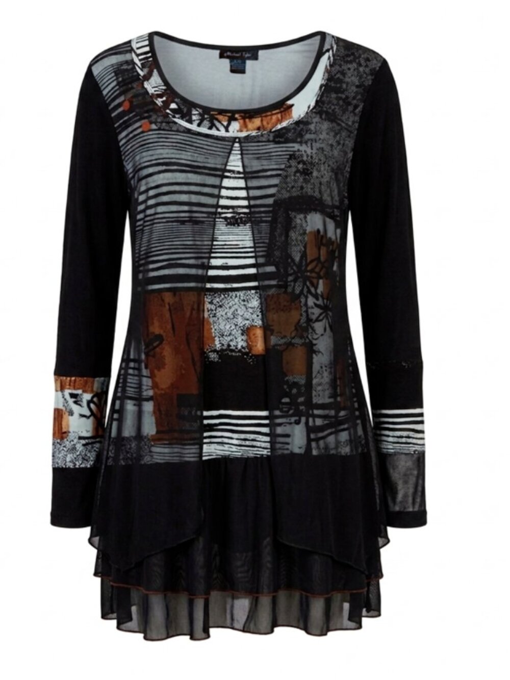 Michael Tyler - Abstract Graphic Layered Tunic Top | Lagenlook Boho Large